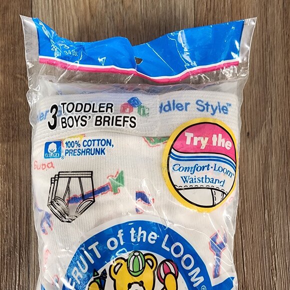 Vintage 1992 Fruit Of The Loom Toddler Boys 2T/3T Briefs 3-Pack Made In USA - Picture 3 of 8
